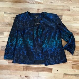 Kasper Blue, Purple & Black Floral Tank Top & 3/4 Sleeve Blazer 2-Piece